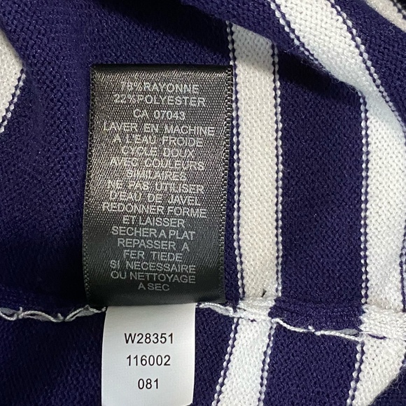 Pointelle Navy/White Double Ruffle Shoulder Coastal Nautical Casual Knit Top-XL - Picture 13 of 15